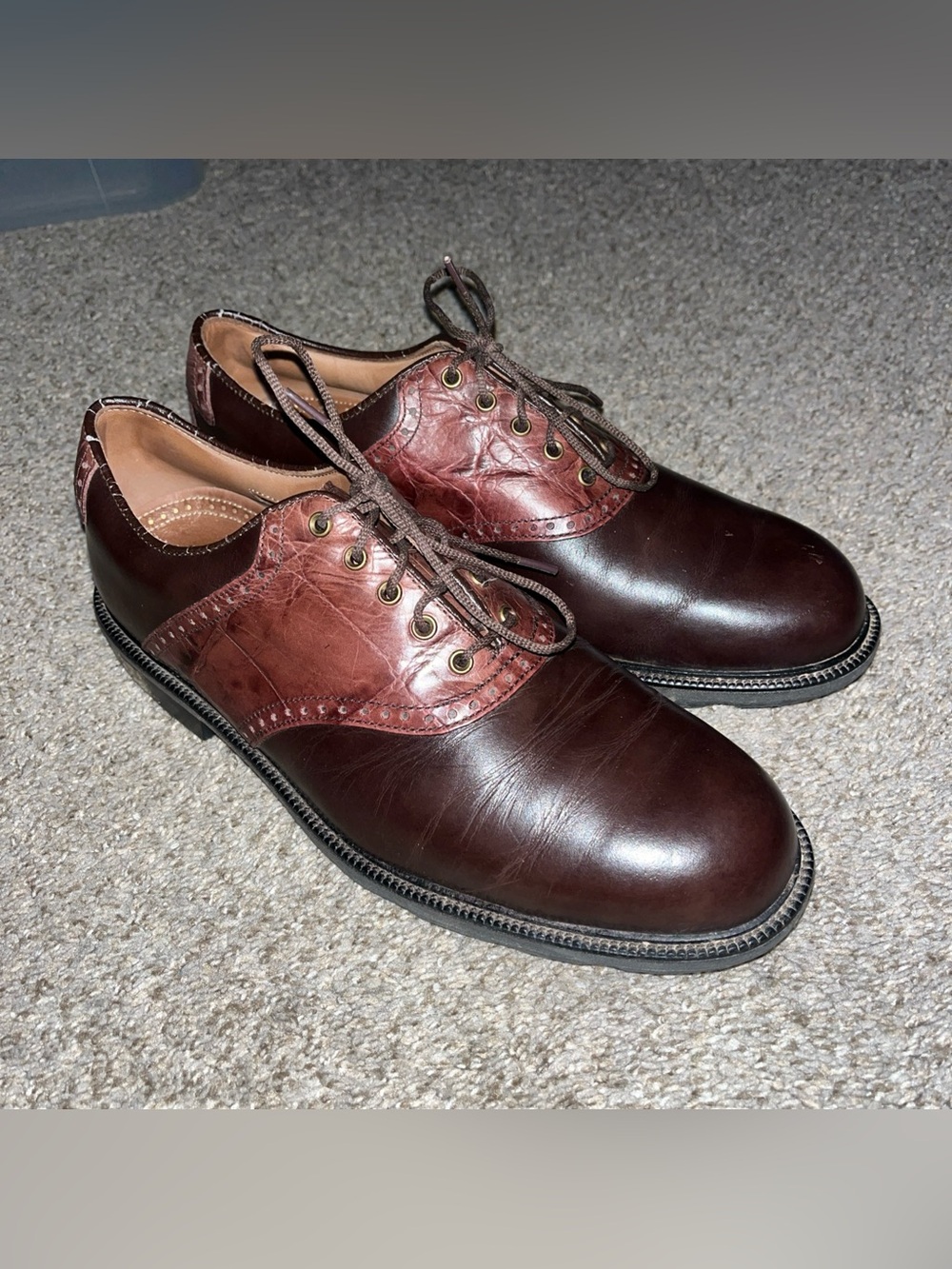 Footjoy Icon Croc Golf Shoes Mens 9.5 M Saddle Dark Brown Gator Pattern 52236
